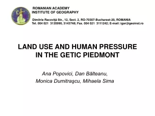 LAND USE AND HUMAN PRESSURE  IN THE GETIC PIEDMONT