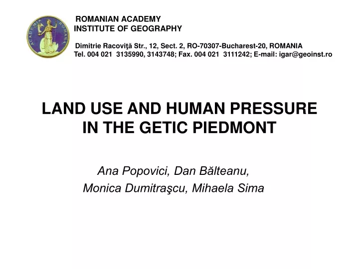 land use and human pressure in the getic piedmont