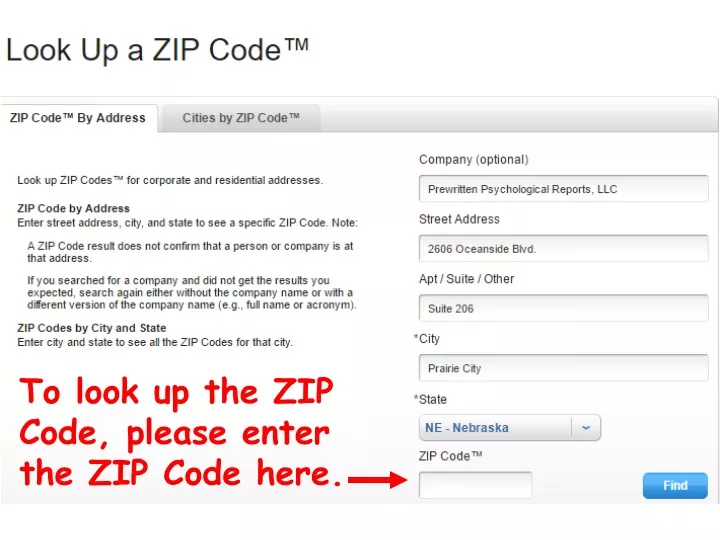to look up the zip code please enter the zip code
