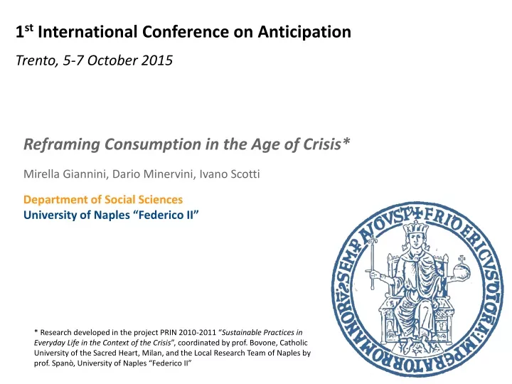 1 st international conference on anticipation