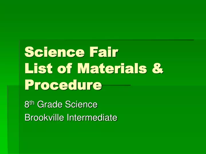 science fair list of materials procedure