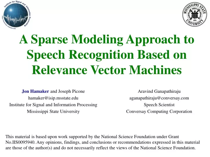 a sparse modeling approach to speech recognition based on relevance vector machines