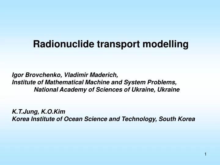 radionuclide transport modelling
