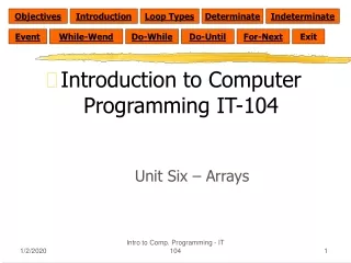 Introduction to Computer Programming IT-104 Unit Six – Arrays
