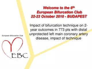 Welcome to the 6 th  European Bifurcation Club  22-23 October 2010 - BUDAPEST