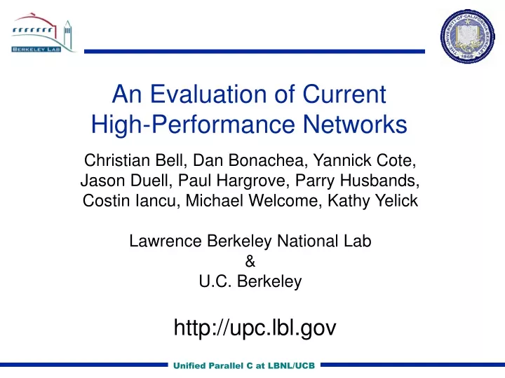 an evaluation of current high performance networks