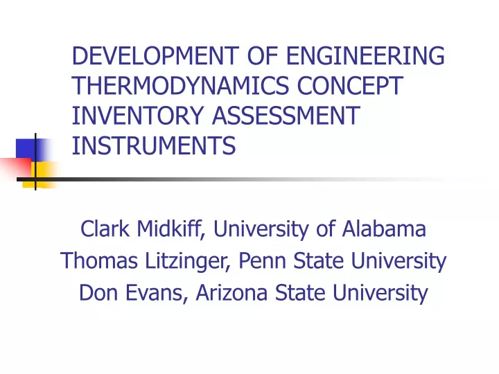 development of engineering thermodynamics concept inventory assessment instruments
