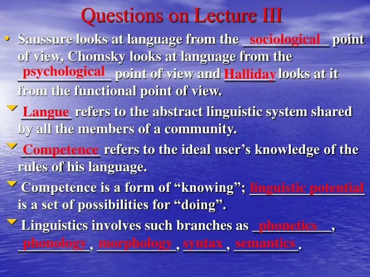 questions on lecture iii