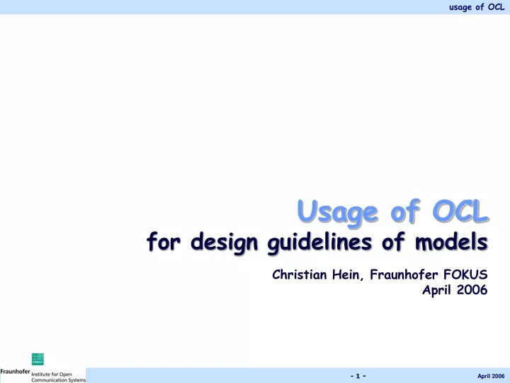 usage of ocl for design guidelines of models