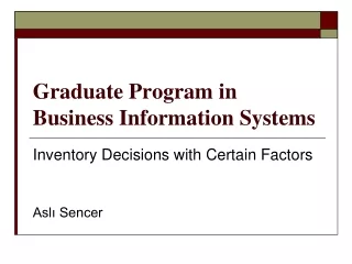 Graduate Program in  Business Information Systems
