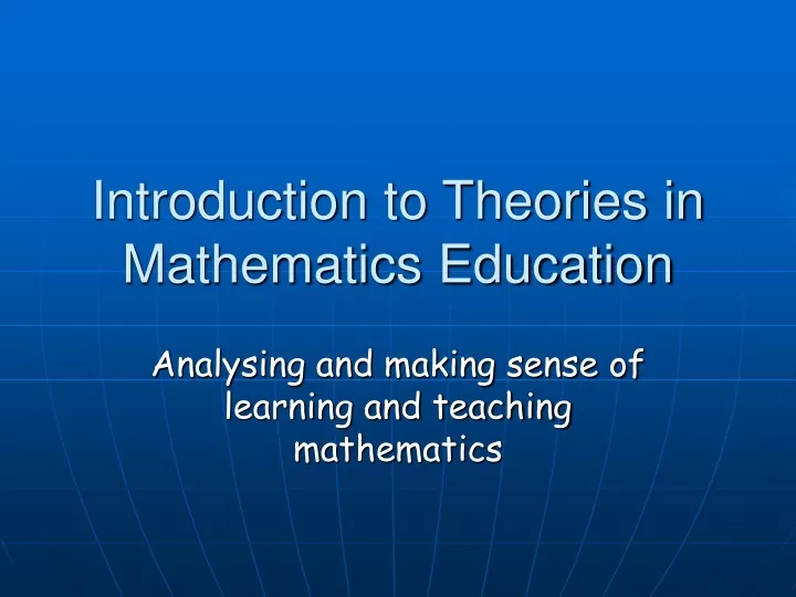introduction to theories in mathematics education