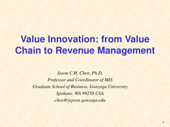 value innovation from value chain to revenue management