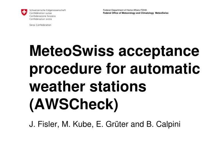 meteoswiss acceptance procedure for automatic weather stations awscheck
