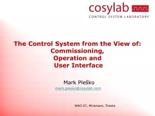 The  Control System from the View of : Commissioning,  Operation and  User Interface