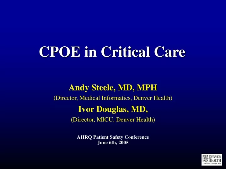 cpoe in critical care