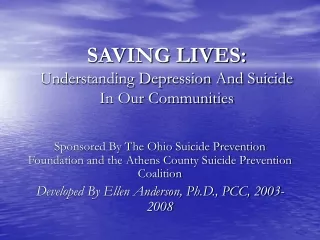 SAVING LIVES: Understanding Depression And Suicide In Our Communities