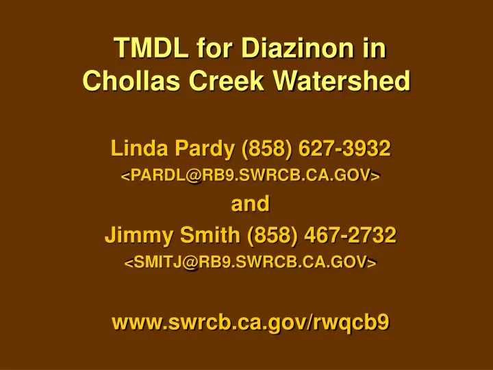 tmdl for diazinon in chollas creek watershed