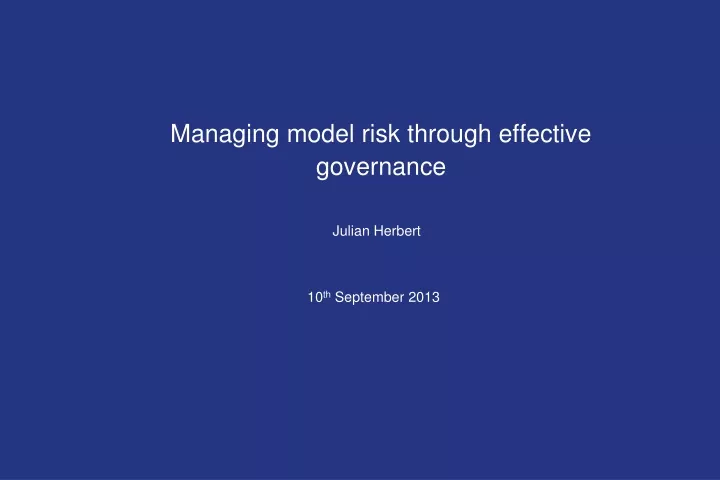 managing model risk through effective governance