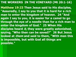THE WORKERS  IN THE VINEYARD (Mt 20:1-16)