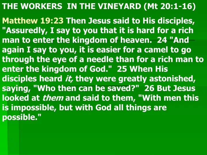 the workers in the vineyard mt 20 1 16 matthew