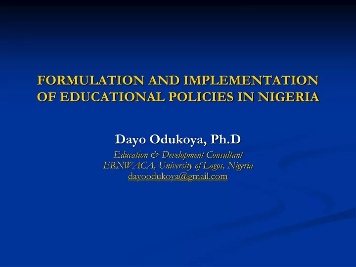 formulation and implementation of educational policies in nigeria