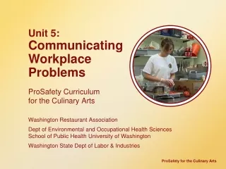 Unit 5:  Communicating  Workplace  Problems ProSafety  Curriculum  for the Culinary Arts