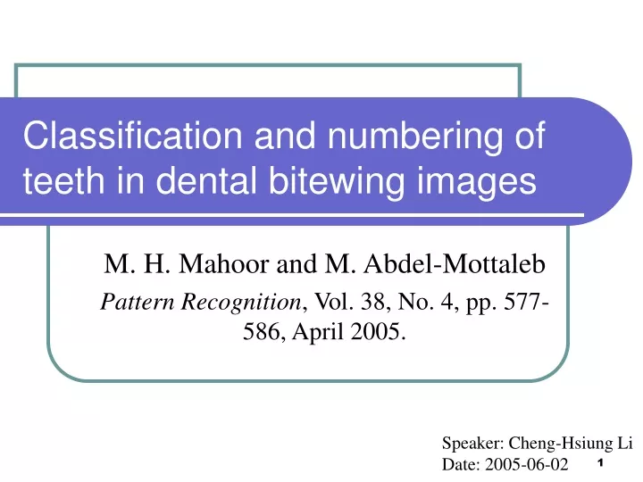 classification and numbering of teeth in dental bitewing images