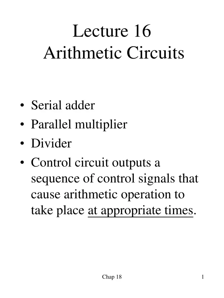 lecture 16 arithmetic circuits