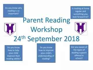 Parent Reading Workshop 24 th  September 2018