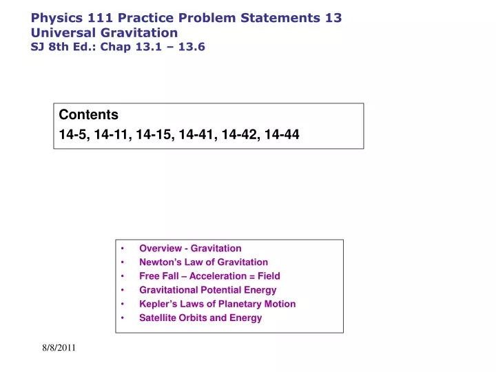 physics 111 practice problem statements 13 universal gravitation sj 8th ed chap 13 1 13 6