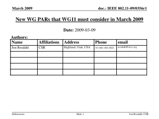 New WG PARs that WG11 must consider in March 2009