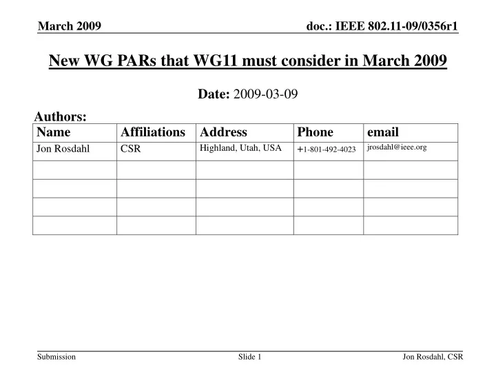 new wg pars that wg11 must consider in march 2009