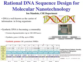 Rational DNA Sequence Design for Molecular Nanotechnology Ion Mandoiu, CSE Department