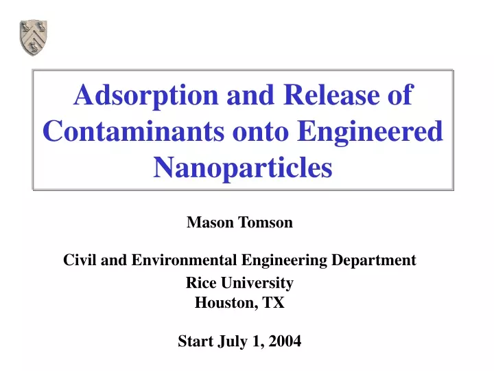 adsorption and release of contaminants onto engineered nanoparticles