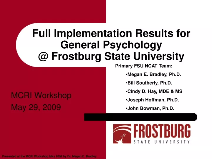 full implementation results for general psychology @ frostburg state university