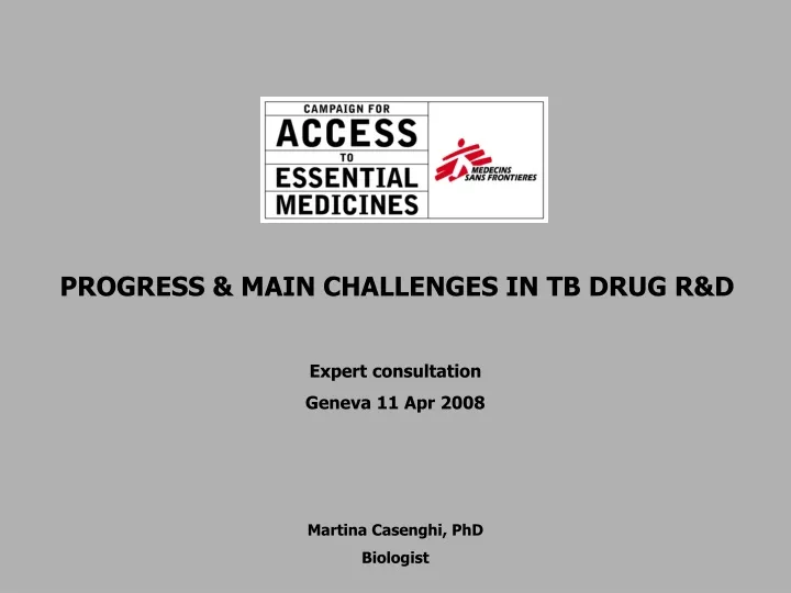 progress main challenges in tb drug r d