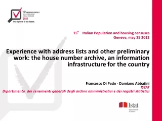 15° Italian Population and housing censuses  Geneve, may 25 2012