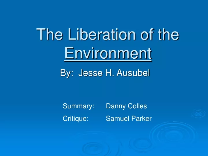 the liberation of the environment