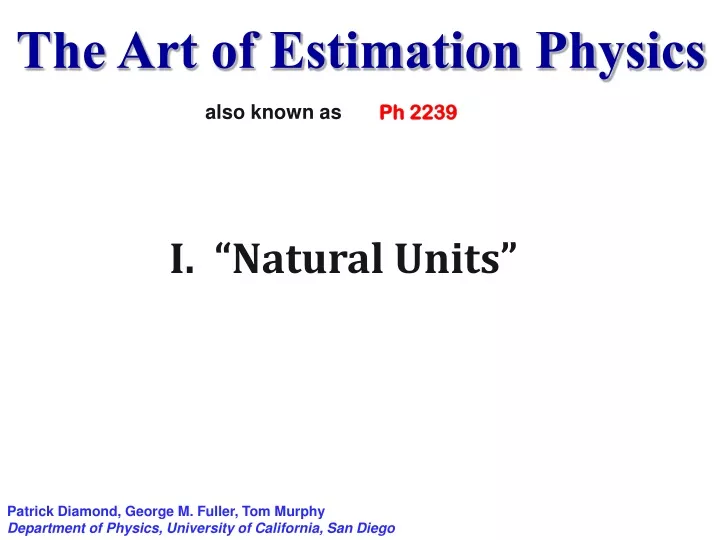 the art of estimation physics
