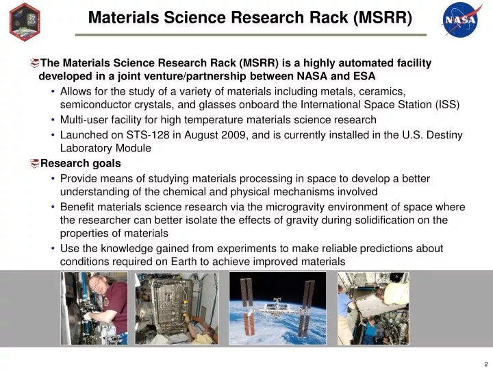 materials science research rack msrr