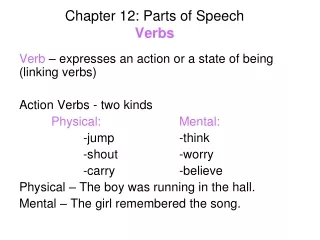 Chapter 12: Parts of Speech Verbs