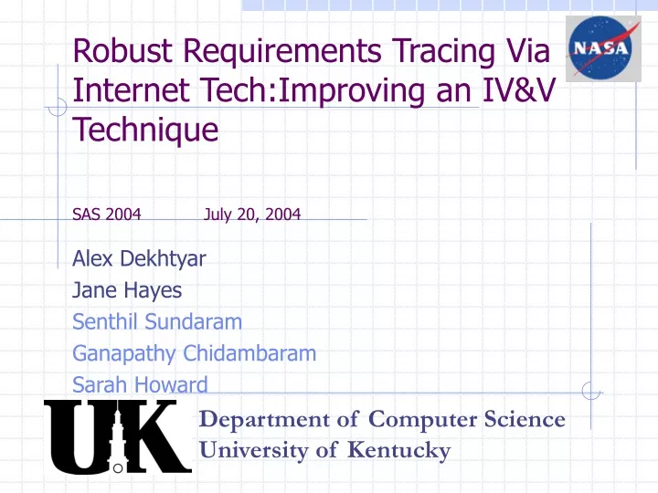 robust requirements tracing via internet tech improving an iv v technique sas 2004 july 20 2004