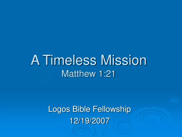 a timeless mission matthew 1 21