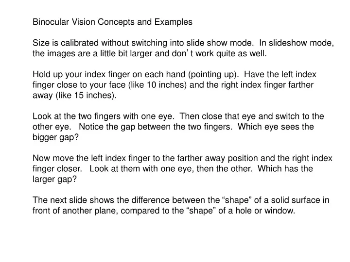 binocular vision concepts and examples size