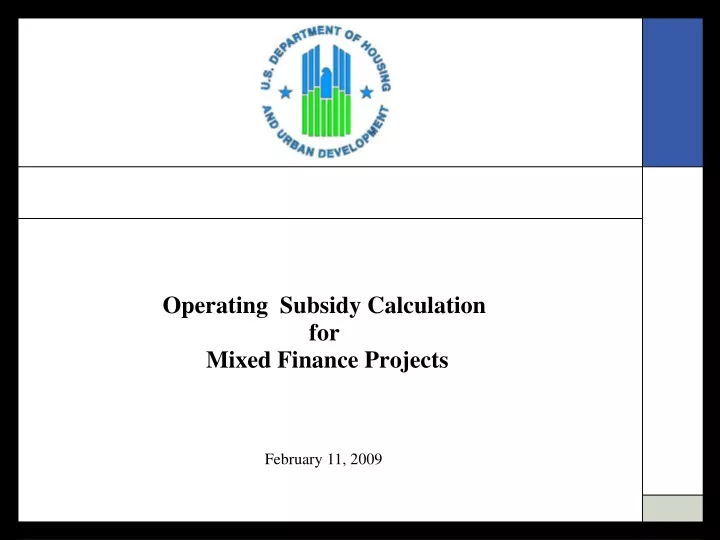 operating subsidy calculation for mixed finance projects