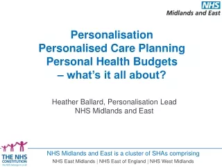 Personalisation  Personalised Care Planning Personal Health Budgets  – what’s it all about?