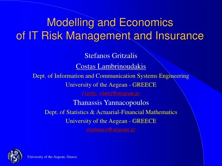 modelling and economics of it risk management and insurance
