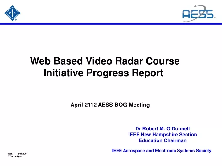 web based video radar course initiative progress