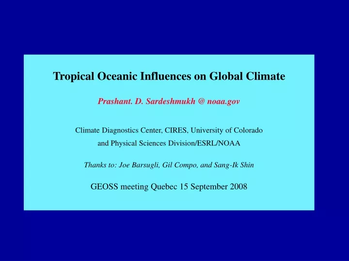 tropical oceanic influences on global climate