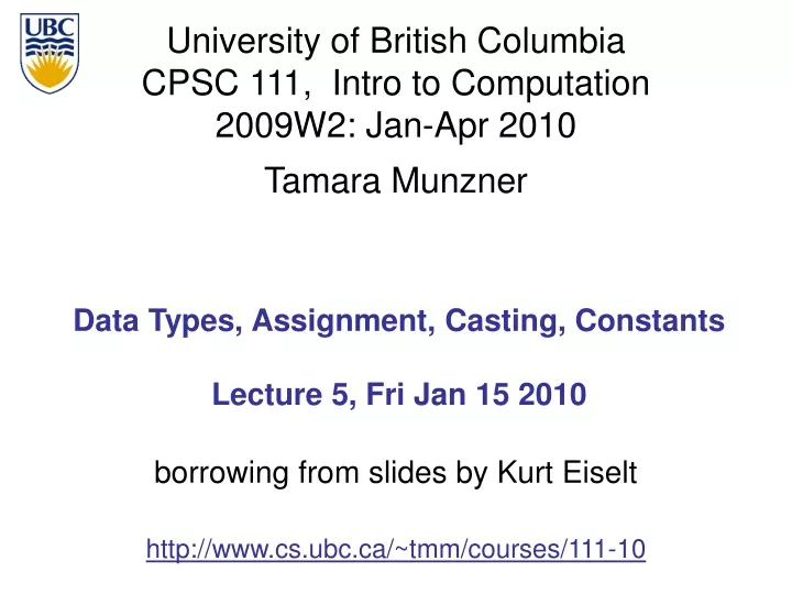 data types assignment casting constants lecture 5 fri jan 15 2010